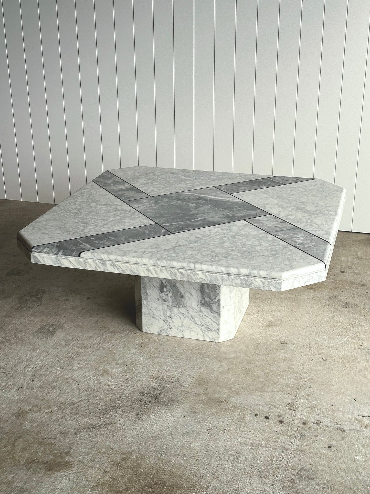 1970s Italian Carrara & Bardiglio Marble Inlaid Coffee Table