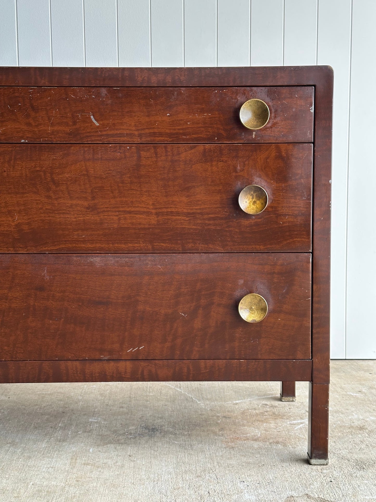 Vintage Norman Bel Geddes Steel Chest of Drawers With Brass Pulls, C. 1930s