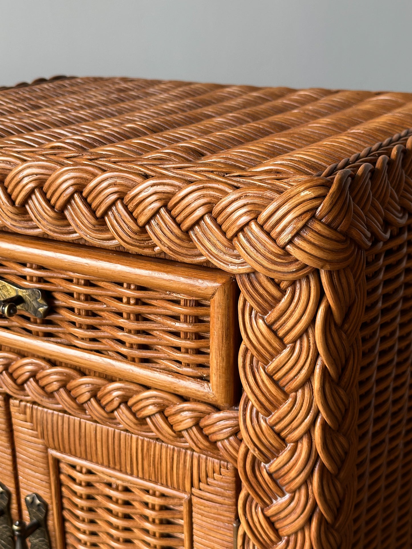 Vintage Woven Wicker Nightstand