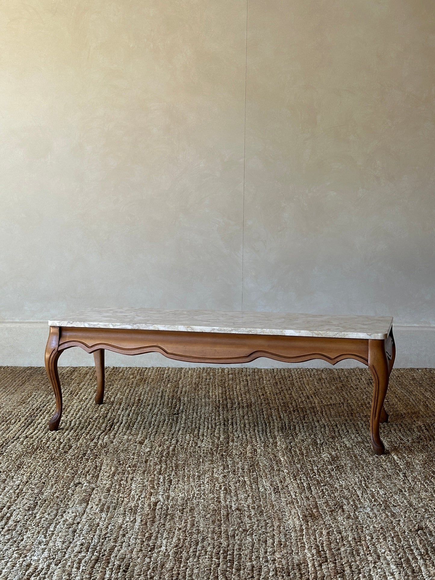 1950s French Provincial Marble and Carved Maple Coffee Table