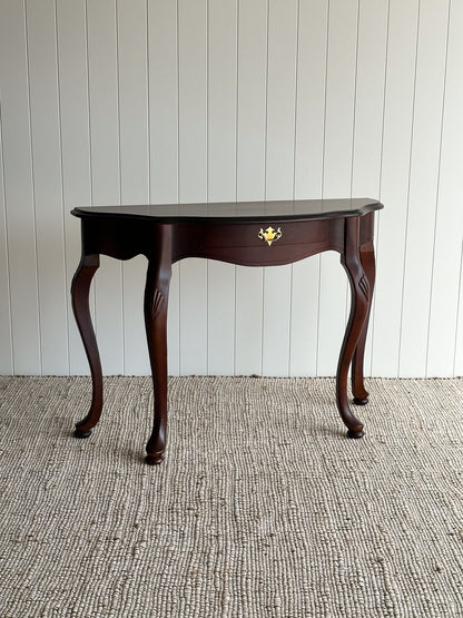 Vintage Mahogany Demi-Lune Serpentine Scalloped Entryway Table