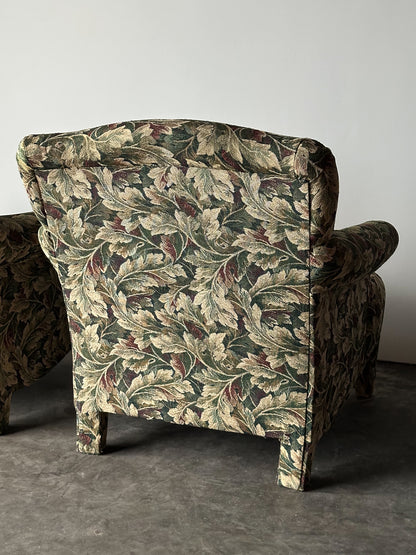 Sage Acanthus Tapestry Club Chairs, John Hutton for Donghia Luciano, 1990s, Pair