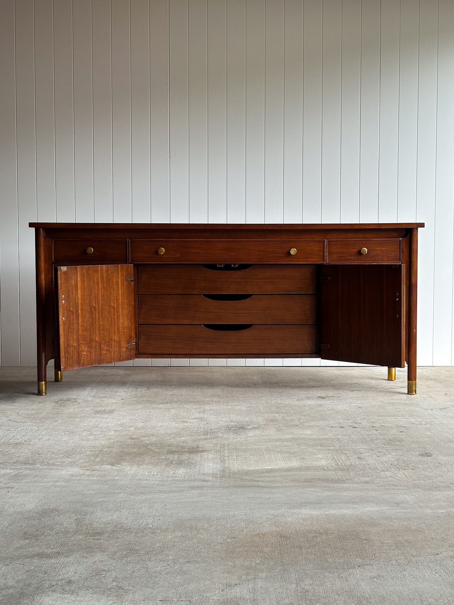 Mid-Century Modern Heritage Collection Walnut and Brass Sideboard