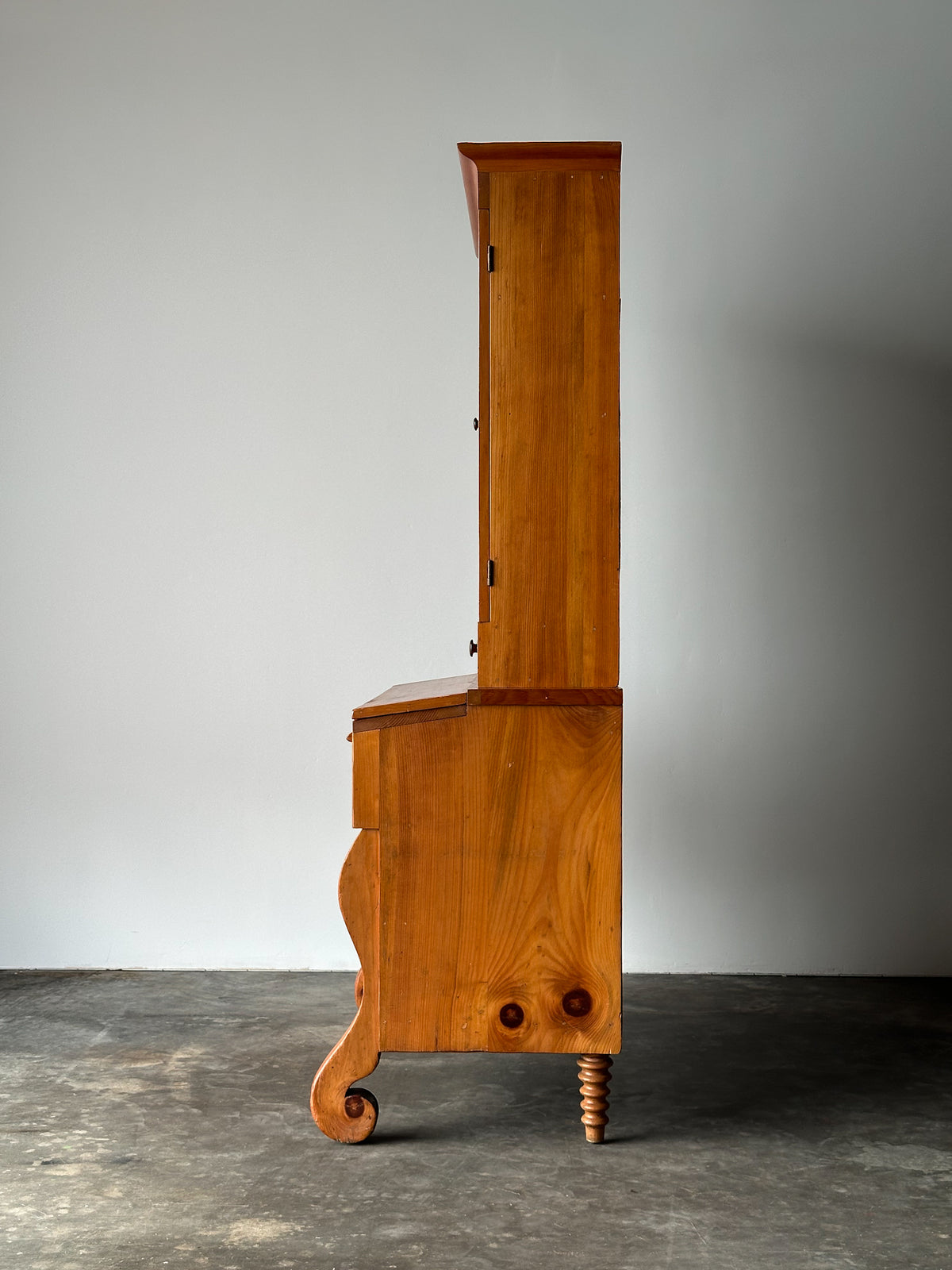 Pine Fall-Front Secretary Desk with Glass-Front Bookcase, Circa 1840s