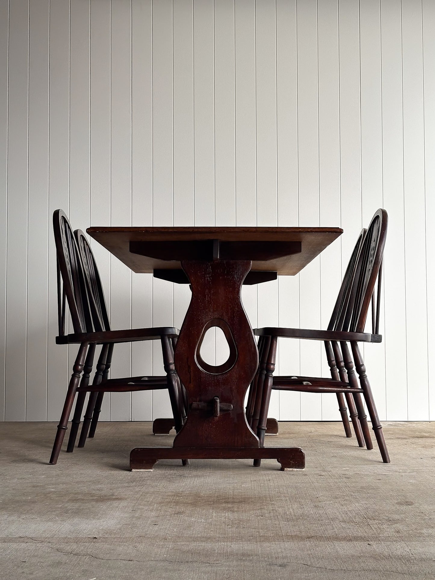 Vintage Old World Architectural Oak Trestle Dining Table