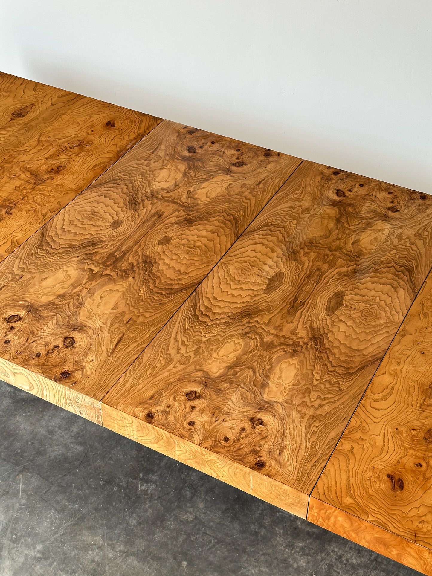 Lane Burl Wood Extendable Parsons Dining Table in the Style of Milo Baughman, 1970s