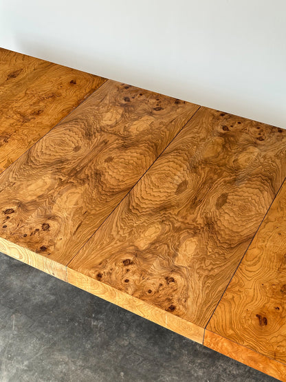 Lane Burl Wood Extendable Parsons Dining Table in the Style of Milo Baughman, 1970s