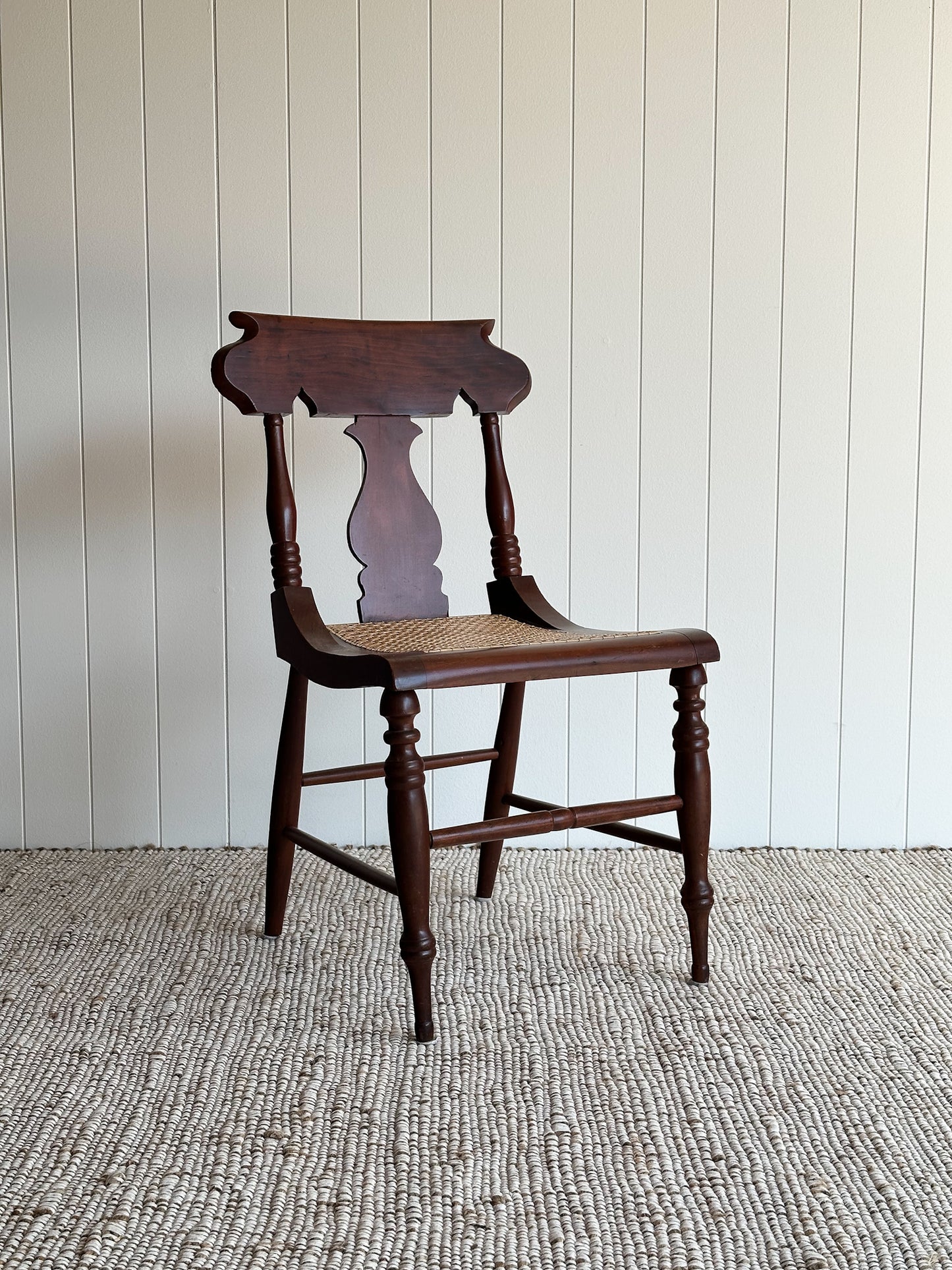 1960s Vintage Sculpted Mahogany Dining Chairs with Cane Seats, Set of 4