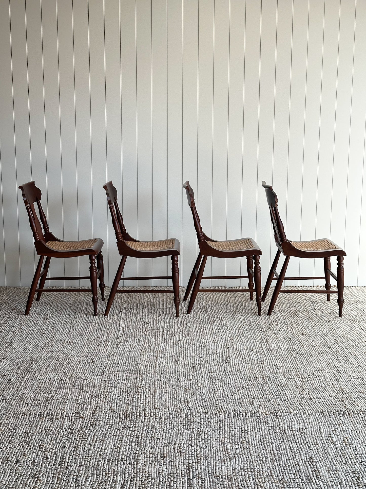 1960s Vintage Sculpted Mahogany Dining Chairs with Cane Seats, Set of 4
