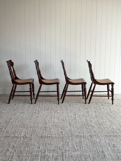 1960s Vintage Sculpted Mahogany Dining Chairs with Cane Seats, Set of 4