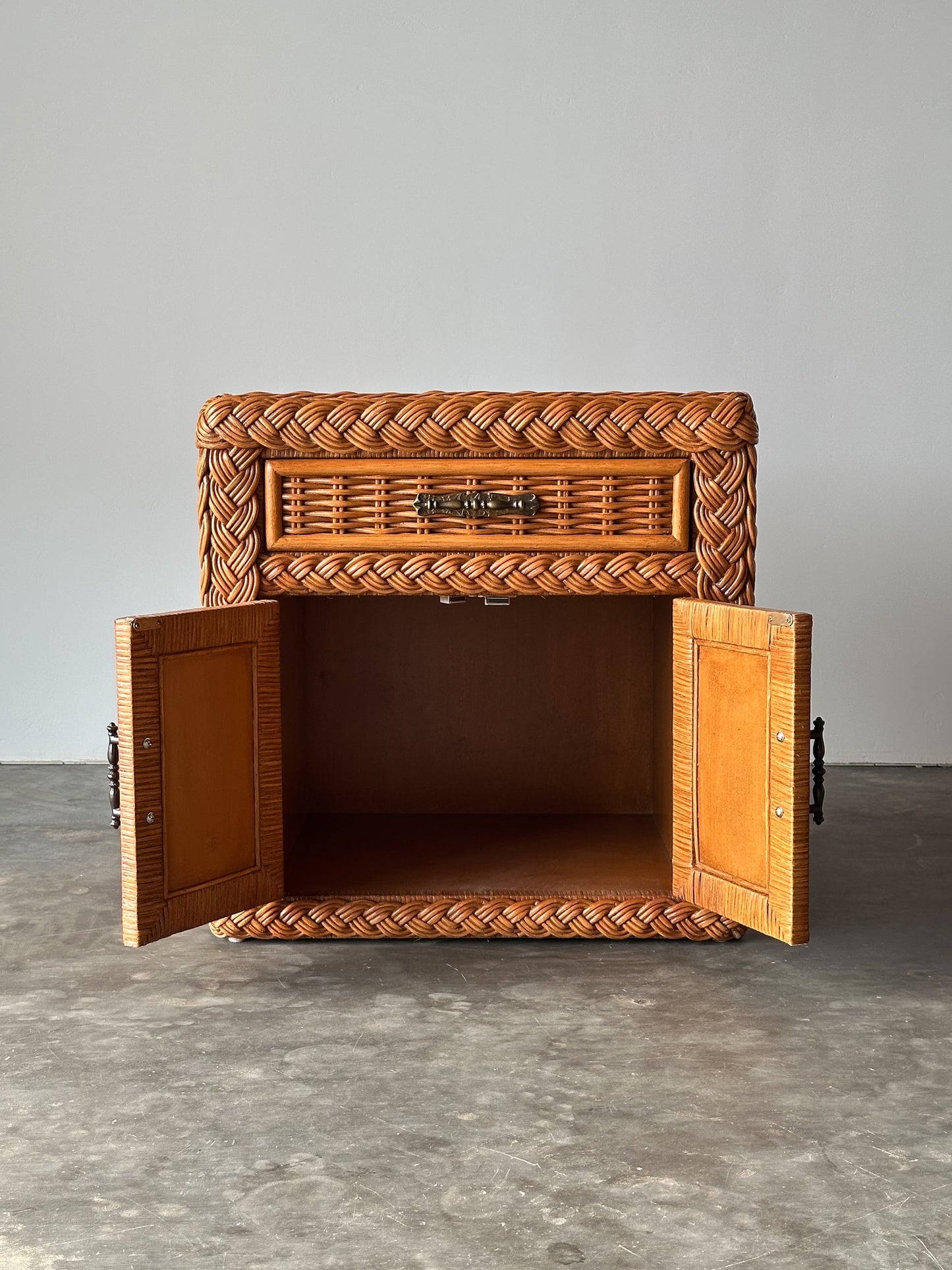 Vintage Woven Wicker Nightstand