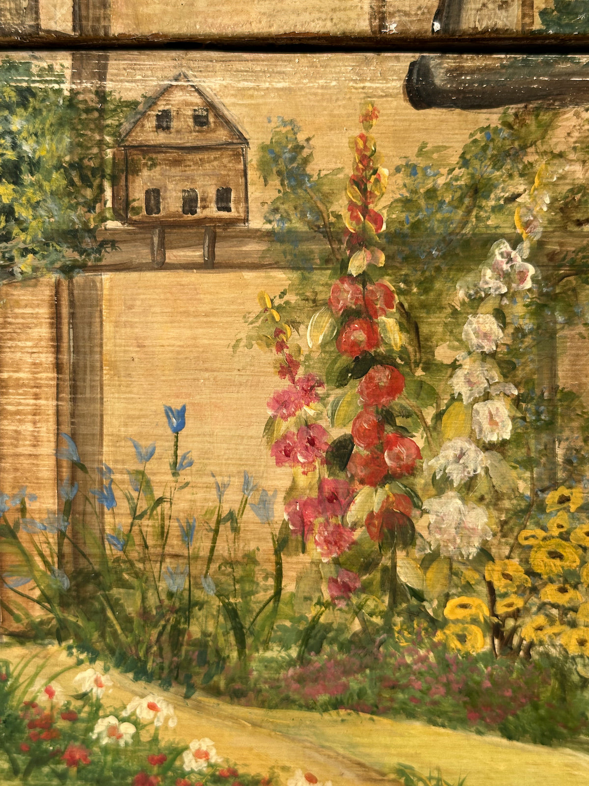 Hand-Painted Cottage Landscape Chest of Drawers, 19th Century