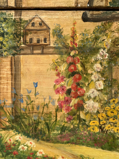 Hand-Painted Cottage Landscape Chest of Drawers, 19th Century