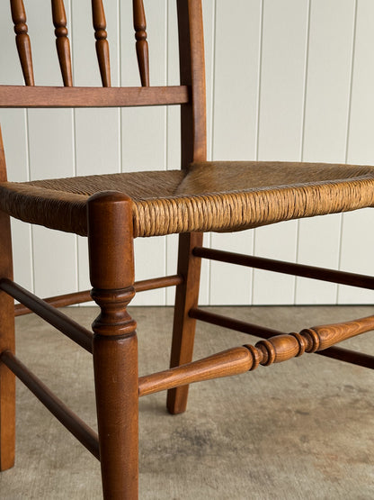 Vintage Maple Dining Chairs With Hand-Woven Rush Seats, Set of Six