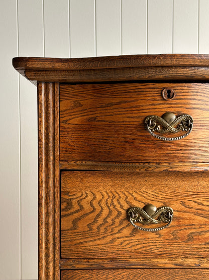 Late 19th Century Antique Serpentine Oak Chest of Drawers