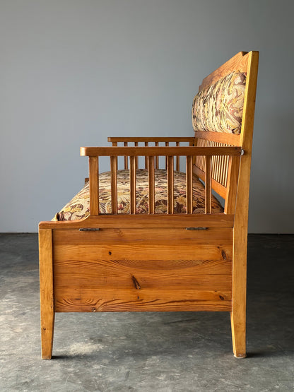 Pine Bench Fold-Out Daybed With Hidden Storage, Central Europe, 19th Century