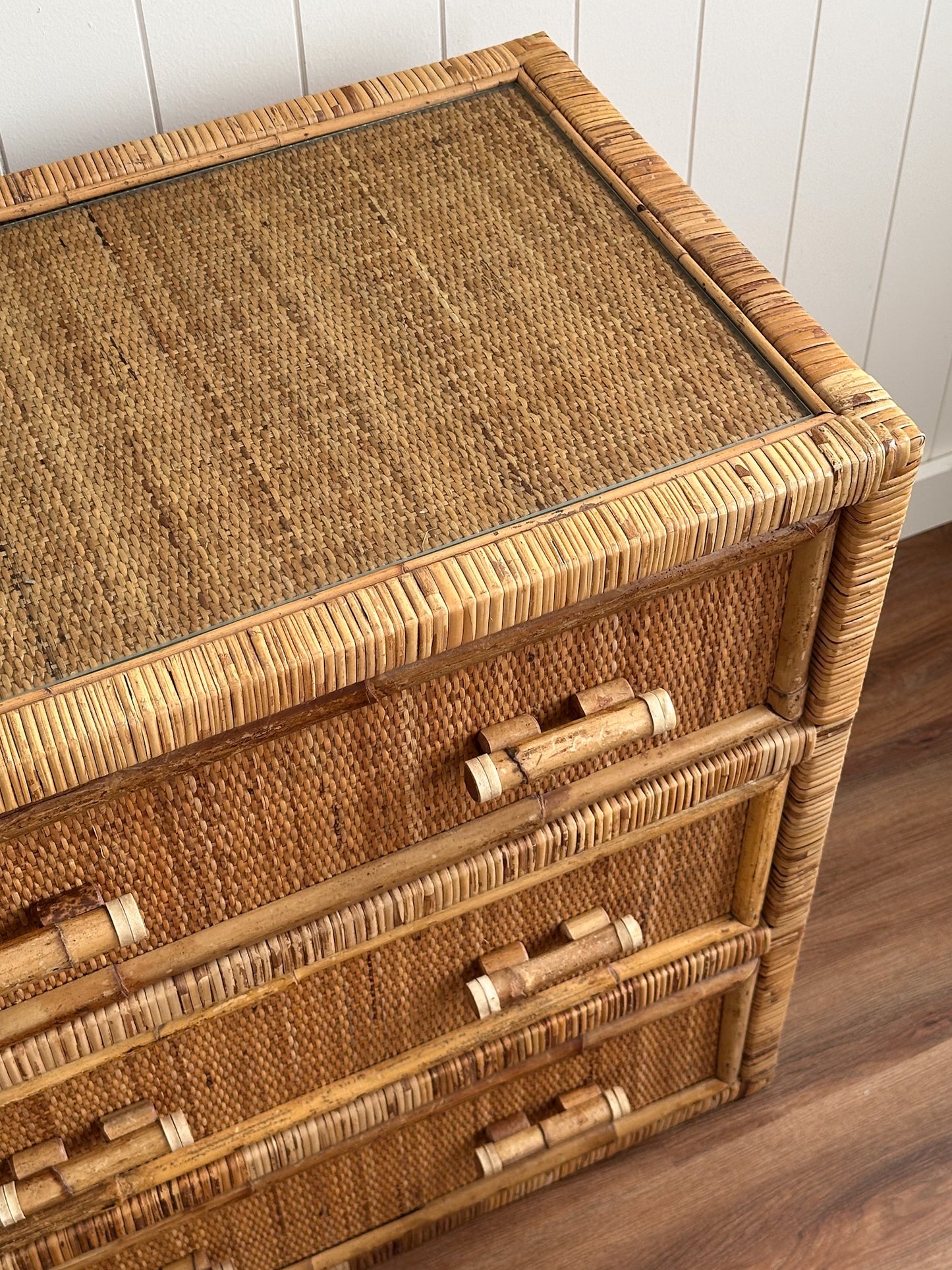 1970s Vintage Woven Rattan Chest of Drawers