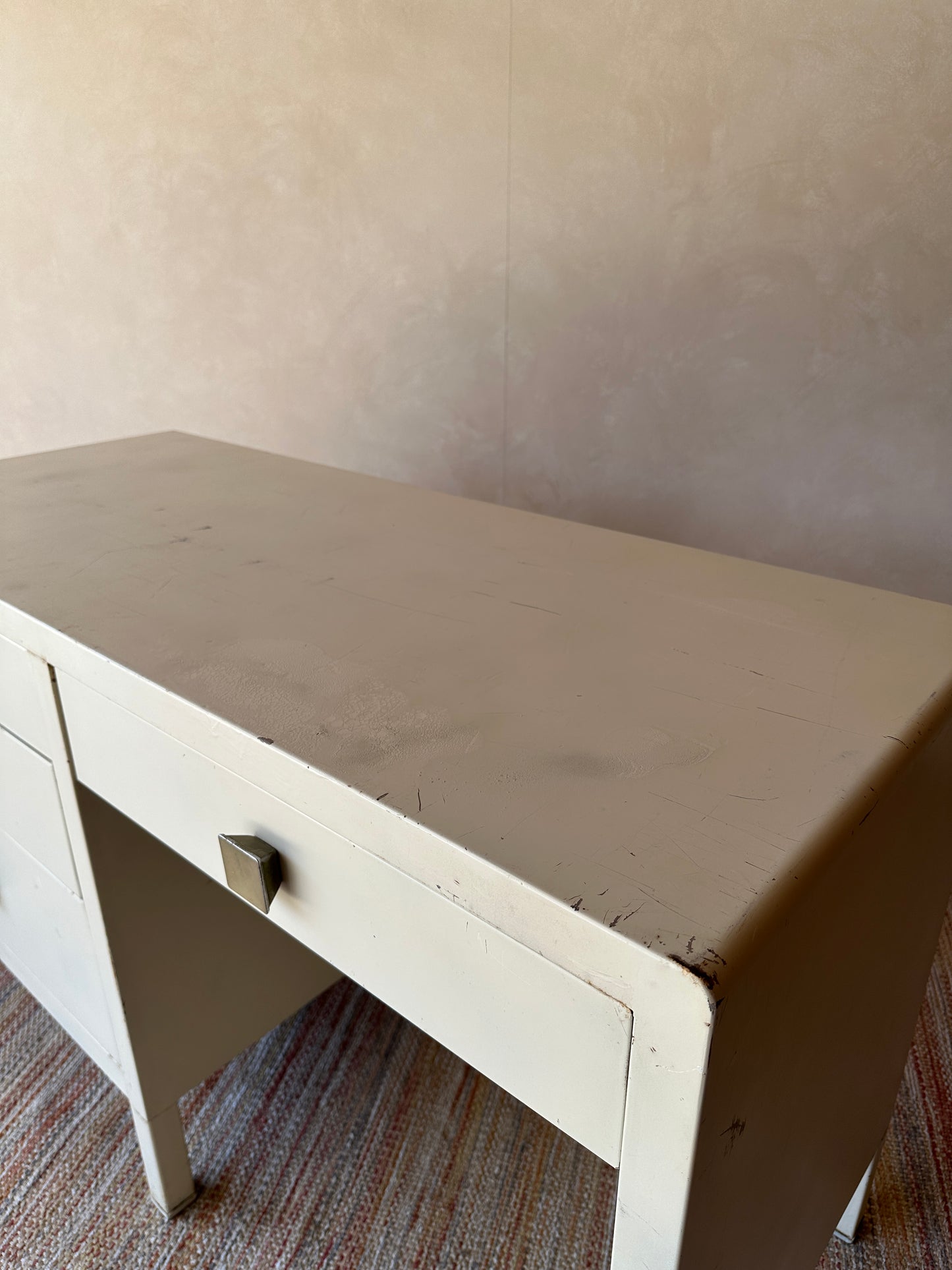 Vintage Simmons Metal Desk With Original Square Pulls, C 1940s