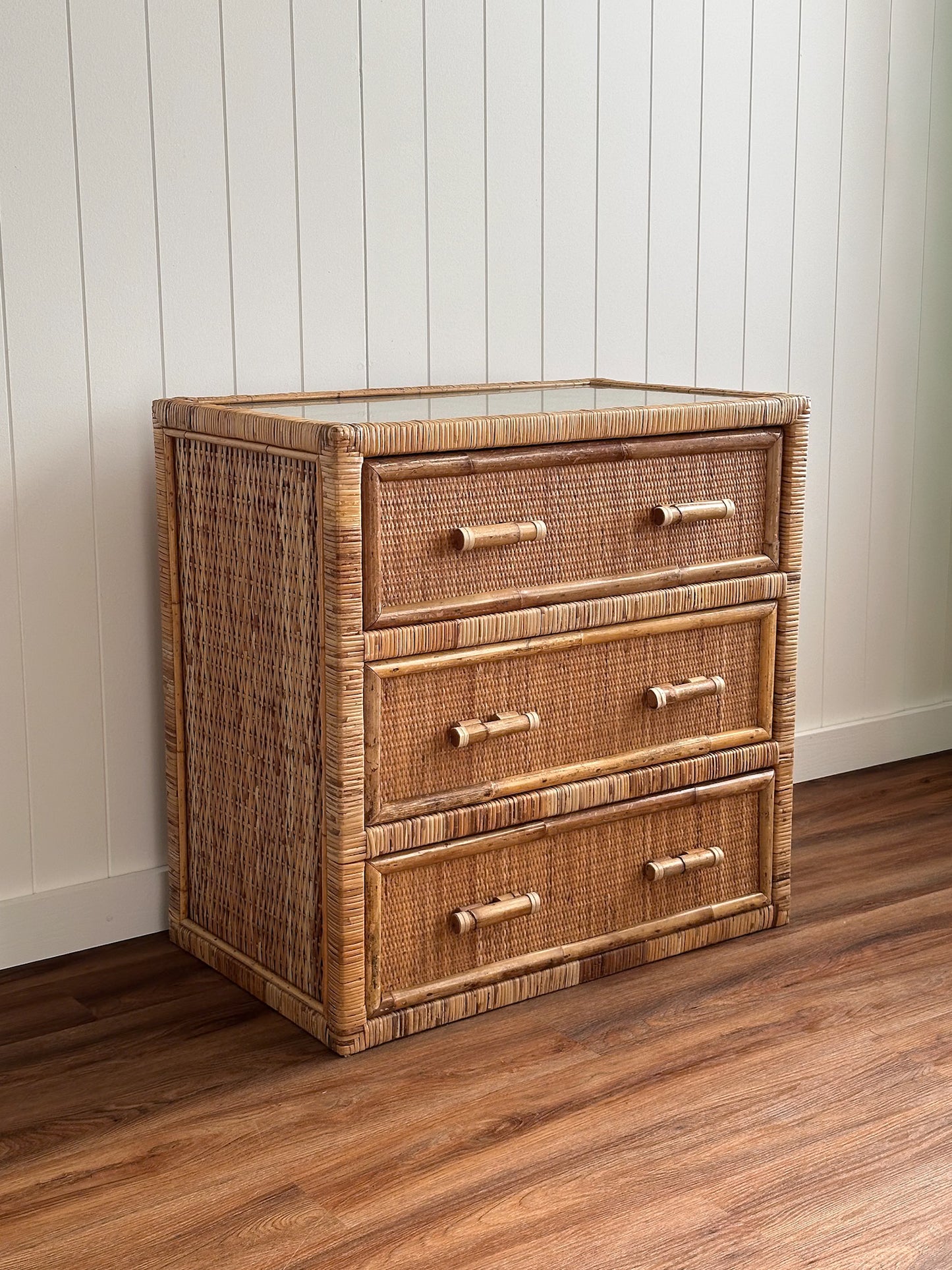 1970s Vintage Woven Rattan Chest of Drawers