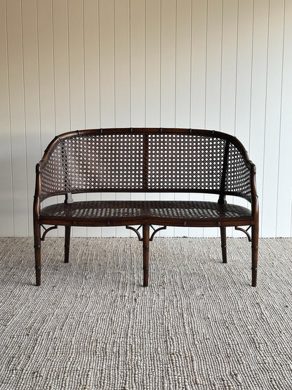 Vintage Faux Bamboo Caned Settee Bench, c. 1970s