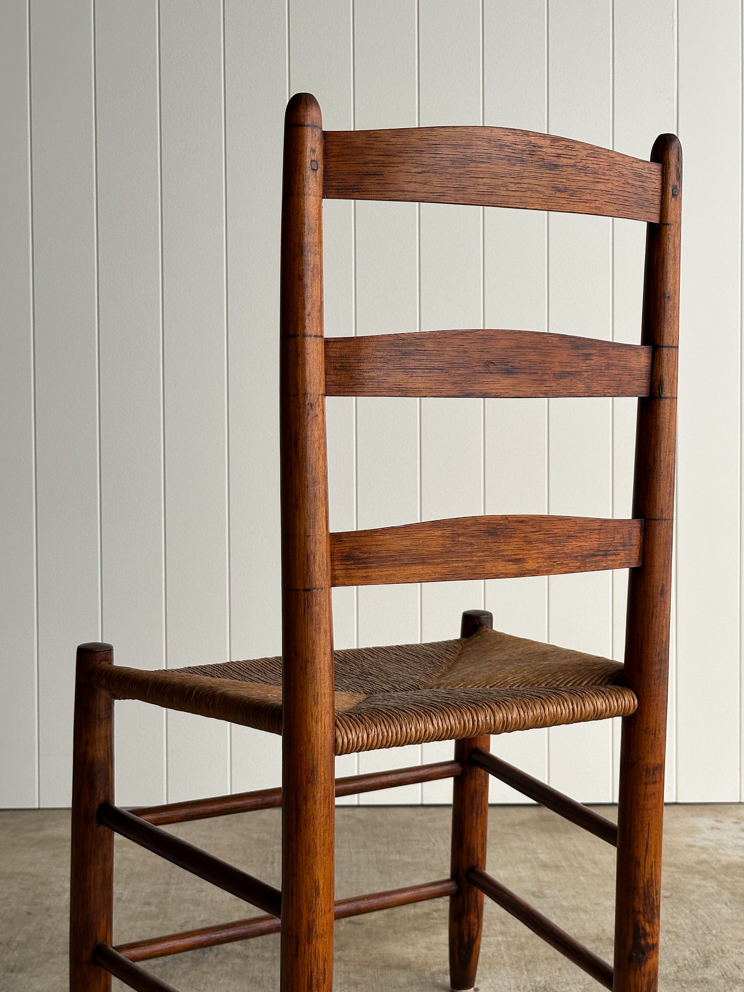 Antique Shaker Ladderback Chair with Hand-Woven Rush Seat, C. 1910