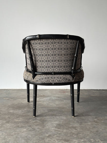 Black Lacquered Faux Bamboo Barrel-Back Armchair, 1980s