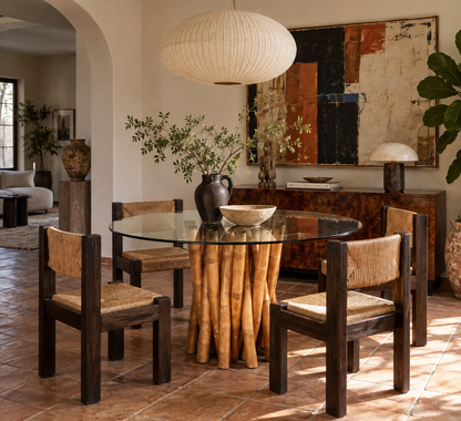 Bundled Bamboo Round Glass Dining Table, Budji Layug, 1970s