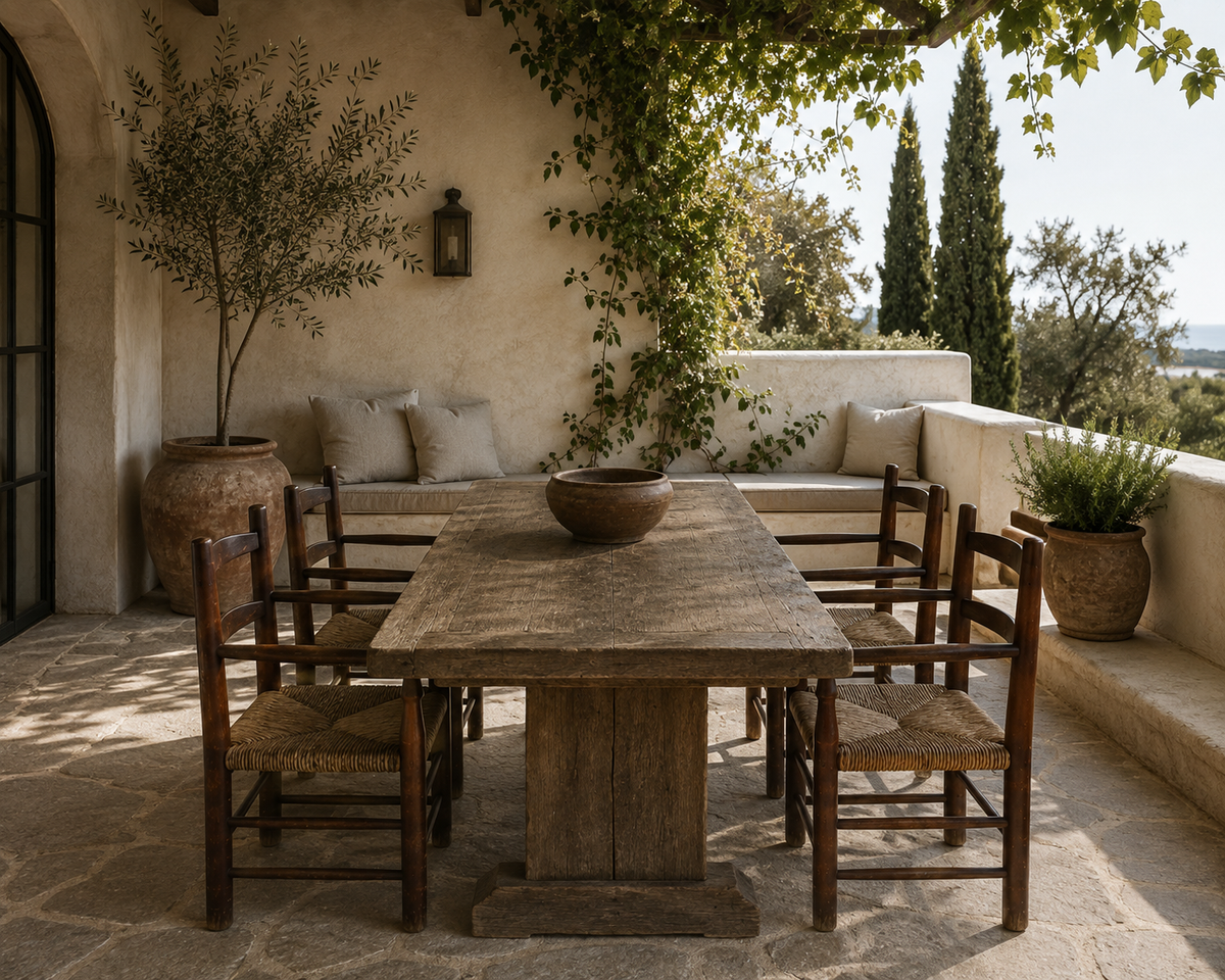 Rustic Pine and Rush Hearth Armchairs, France, Mid-20th Century, Set of Four