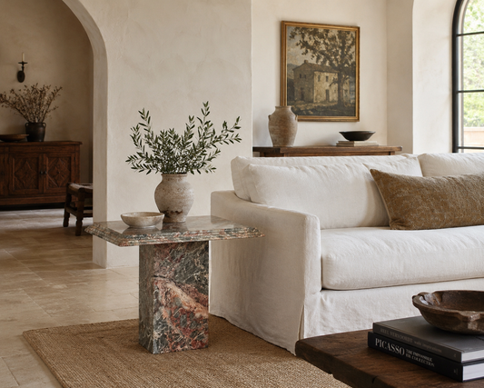 Fior Di Pesco Marble Plinth Side Table, Italy, 1980s