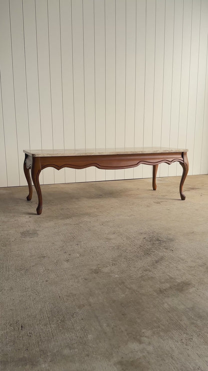 Vintage French Provincial Carved Maple Coffee Table with Marble Top