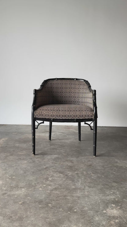 Black Lacquered Faux Bamboo Barrel-Back Armchair, 1980s